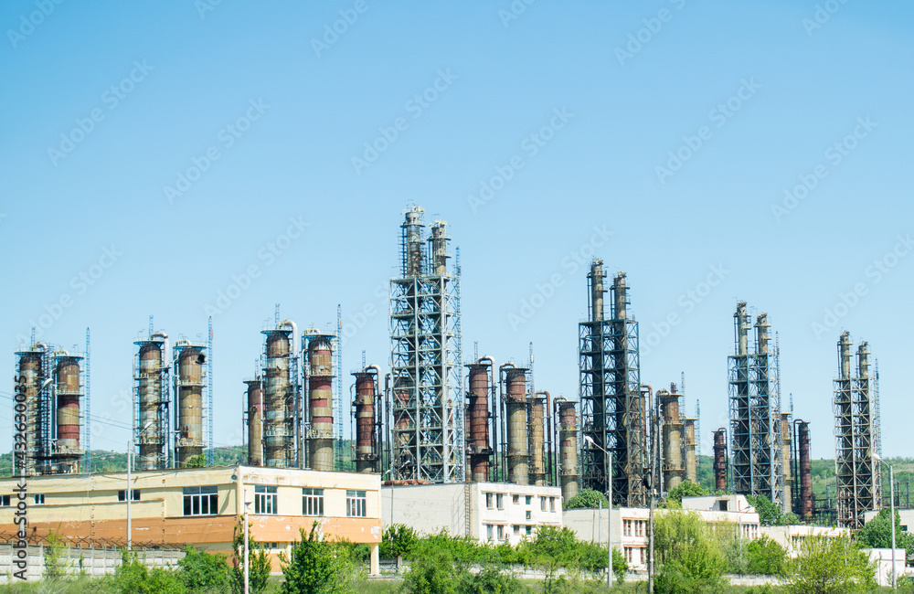 Fototapeta premium Industrial area. Abandoned, obsolete refinery.