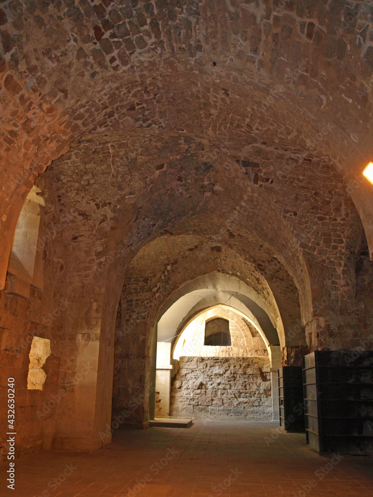 Knights Halls at the Citadel of Acre or Akko, Israel. It is now a UNESCO world heritage site