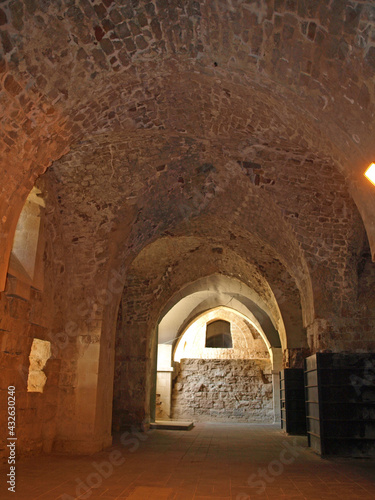 Knights Halls at the Citadel of Acre or Akko  Israel. It is now a UNESCO world heritage site