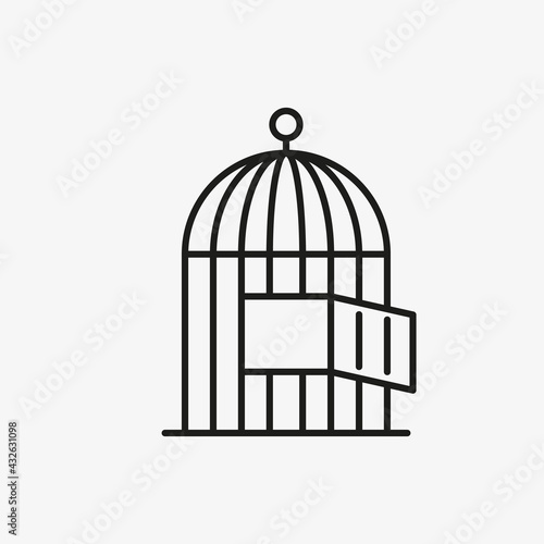 Bird cage with open door. Freedom concept icon. © Azar