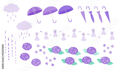 梅雨のイラストアイコンセット ベクター 紫