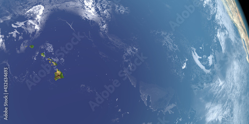 Hawaiian Islands in planet earth, aerial view from outer space