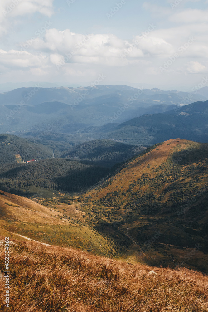 View from mountain Hoverla. Carpathian mountains.