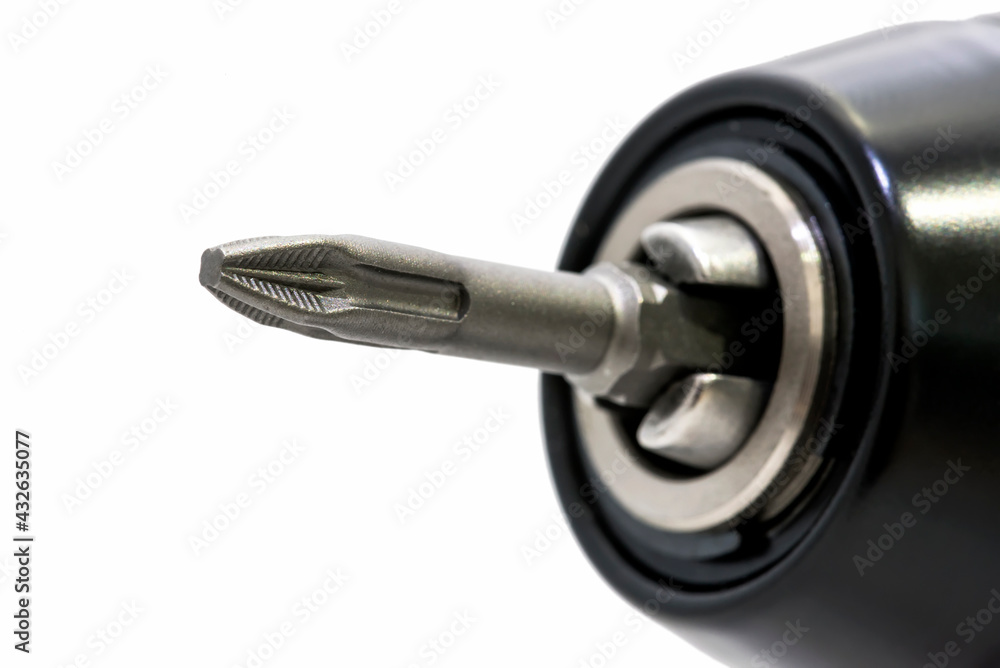 Cordless drill with drill bit working also as screw gun. Cordless drill with drill bit working also as screw gun.