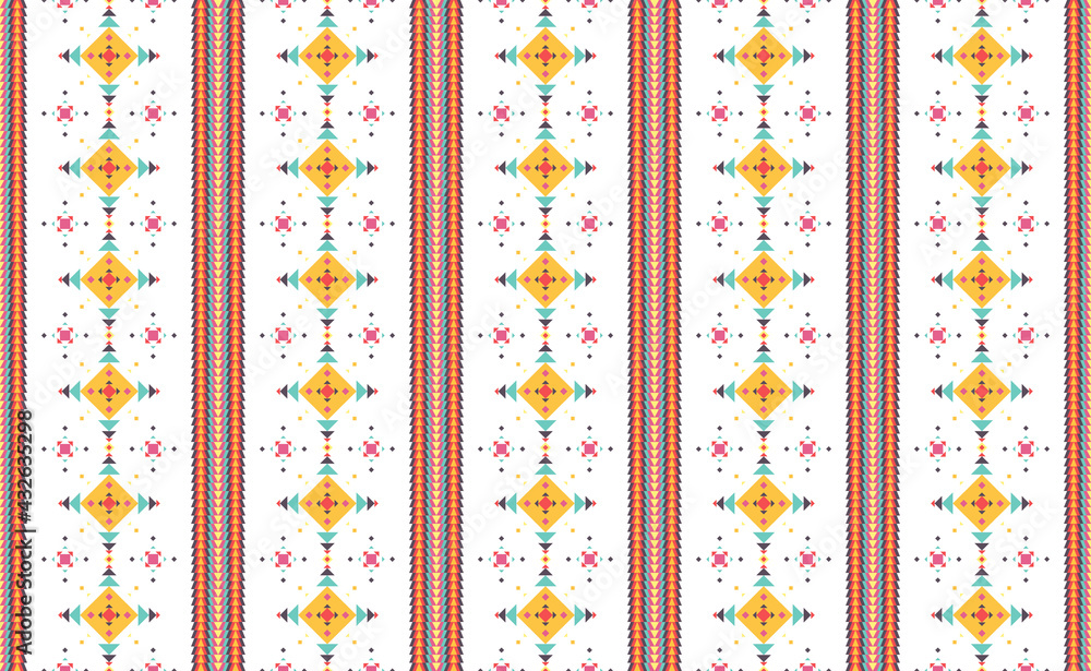 Geometric ornament of rhombuses and triangles in the native American style. Seamless pattern for web, print, textile, wallpaper, card, wrapping paper and background