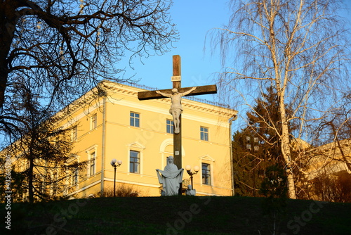 Ukraine, Kiev - APRIL 5, 2019: The October Palace or the International Center of Culture and Arts of the Trade Union Federation of Ukraine, Instytutska street photo