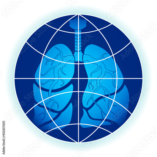 world asthma day. Human lungs on the background of the globe. Vector illustration.