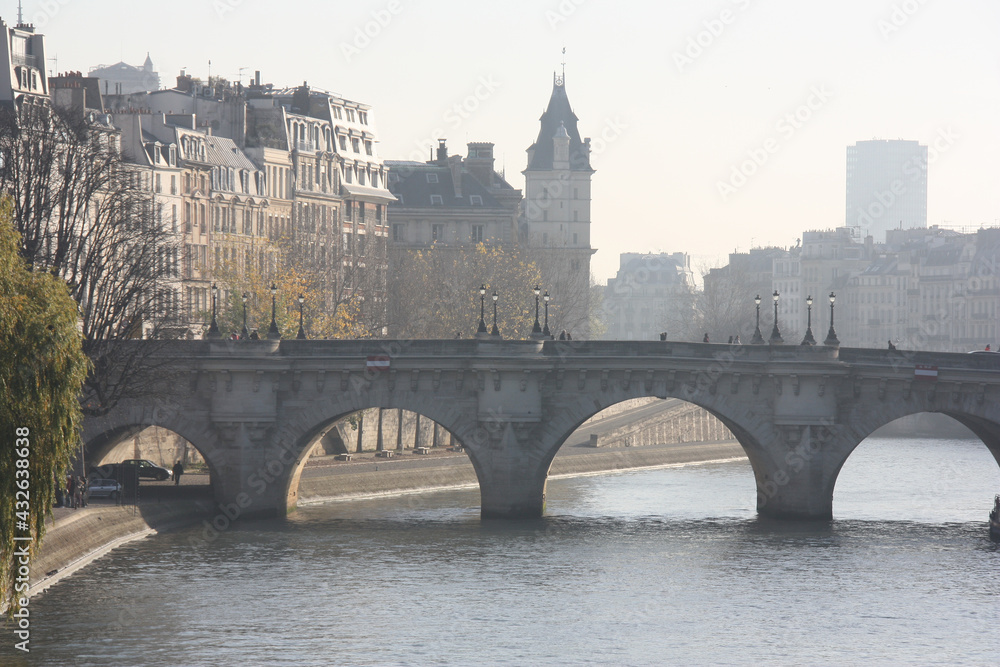 Marin brumeux sur la Seine à Paris, France