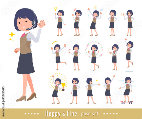 元気なポーズをしているインカムをつけたビジネス女性のセット
