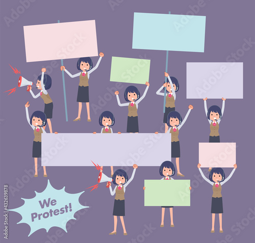 デモ抗議をするインカムをつけたビジネス女性のセット