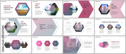 Minimal presentations design, portfolio vector templates with hexagonal design background, hexagon style pattern. Multipurpose template for presentation slide, flyer leaflet, brochure cover, report.