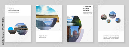 A4 brochure layout of covers design templates for flyer leaflet, A4 brochure, report, magazine cover, book design with abstract circle banners. Social media web banner. Social network photo frame.