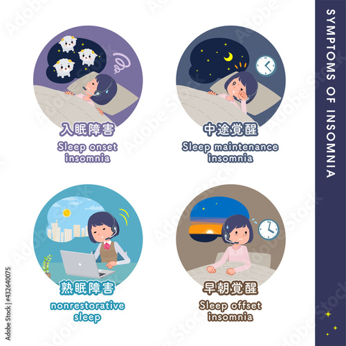 睡眠障害の種類についてのインカムをつけたビジネス女性のセット