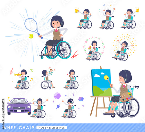 車椅子に乗るインカムをつけたビジネス女性のセット