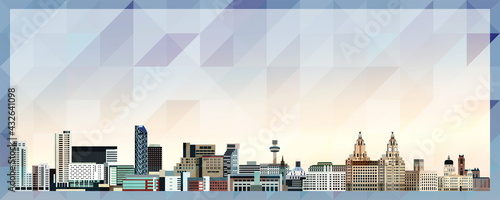 Liverpool skyline vector colorful poster on beautiful triangular texture background