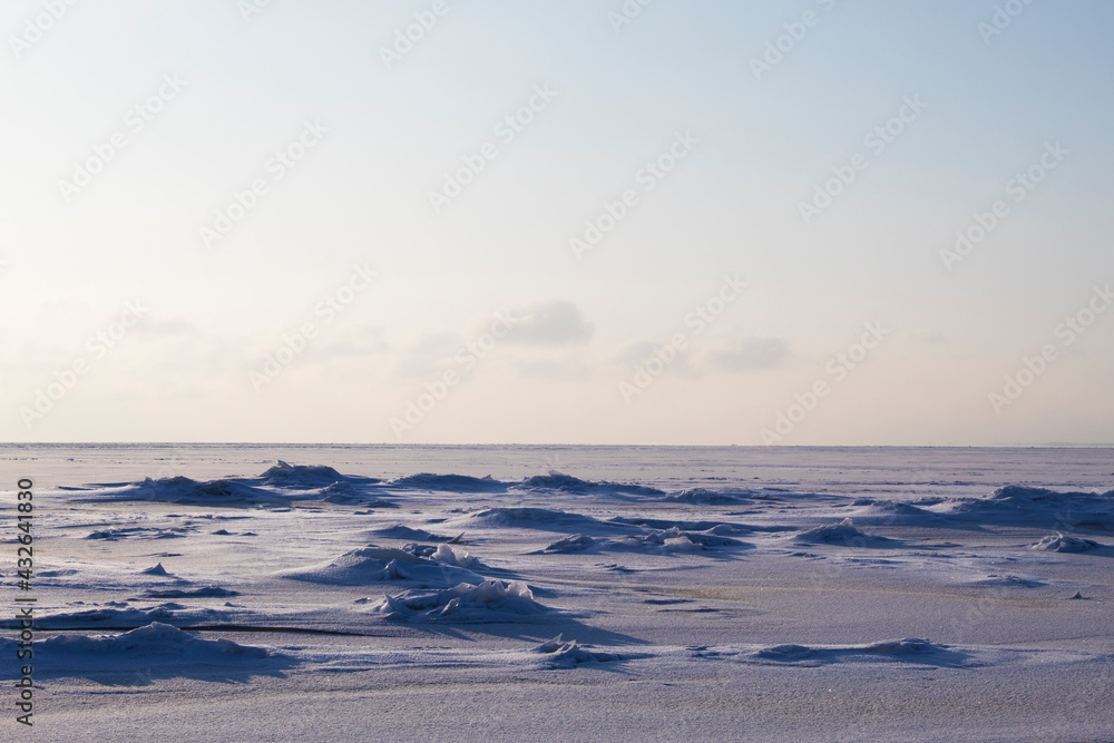 winter landscape with snow and sea