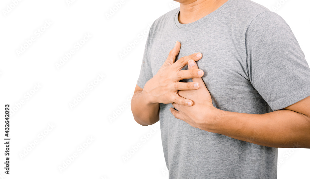 The man holding the chest on the heart Heart disease symptoms