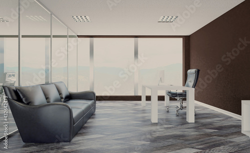 Modern office building interior. 3D rendering.