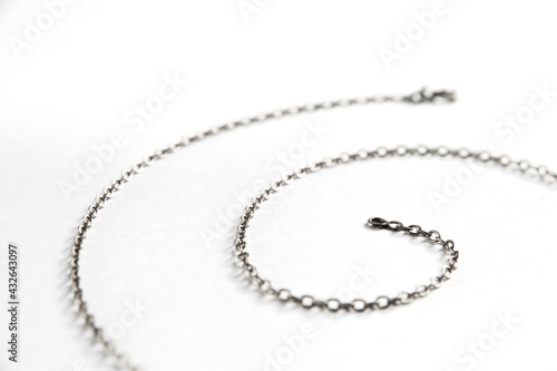 Silver chain necklace isolated on white background