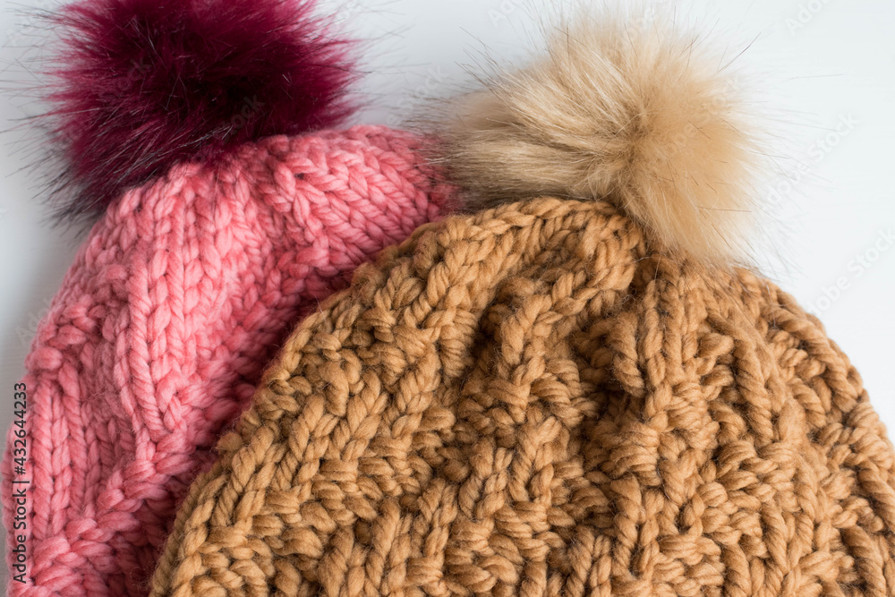 cosy and warm hand knit pompom with fur pompoms cosy and warm hand knit pompom with fur pompoms