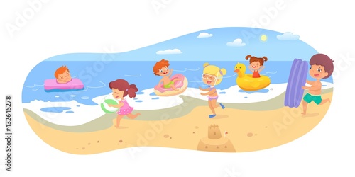 Children fun on summer sand beach on vacation
