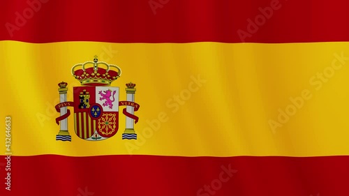 Waving flag loop. National flag of Spain. Realistic animation. Spain flag is waving 3D animation. Spain flag waving in the wind.