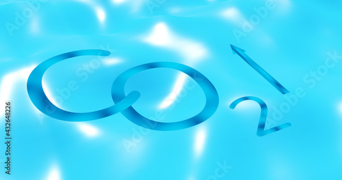 Render with an ascending arrow and the inscription CO2 on a water background