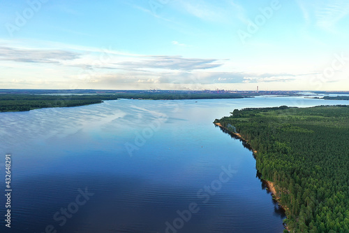 forest lake top view, landscape nature view forest, background