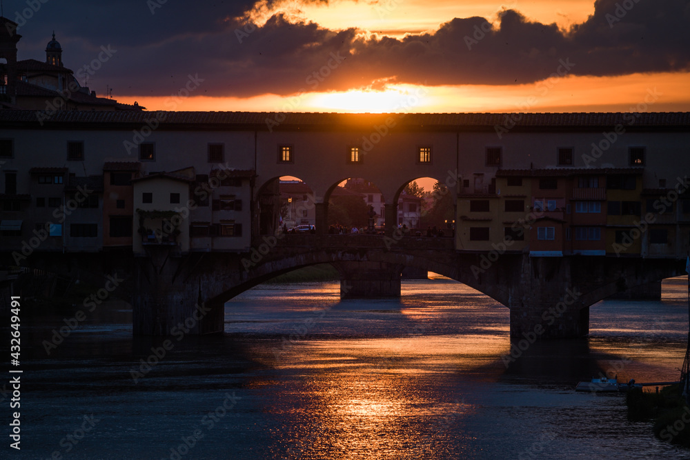 Sunset over the old bridge - Florence - Italy