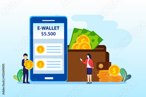 E-wallet payment application smartphone. Flat vector template Style Suitable for Web Landing Page, Background.
