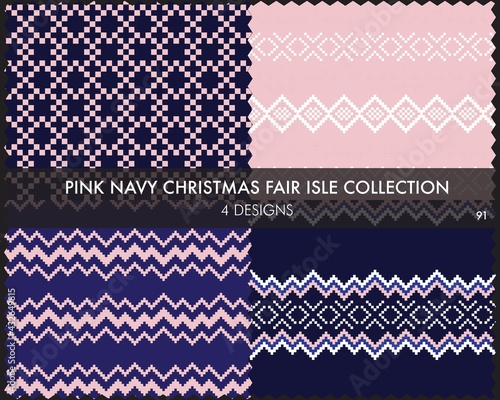 Pink Navy Christmas Fair Isle Seamless Pattern Collection