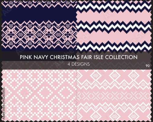 Pink Navy Christmas Fair Isle Seamless Pattern Collection