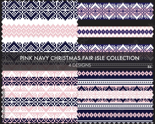 Pink Navy Christmas Fair Isle Seamless Pattern Collection
