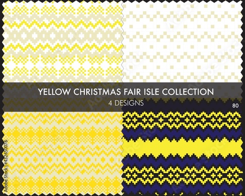Yellow Christmas Fair Isle Seamless Pattern Collection