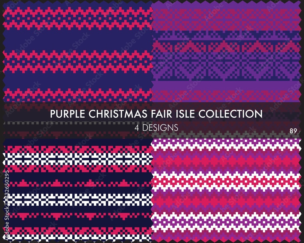 Purple Christmas Fair Isle Seamless Pattern Collection