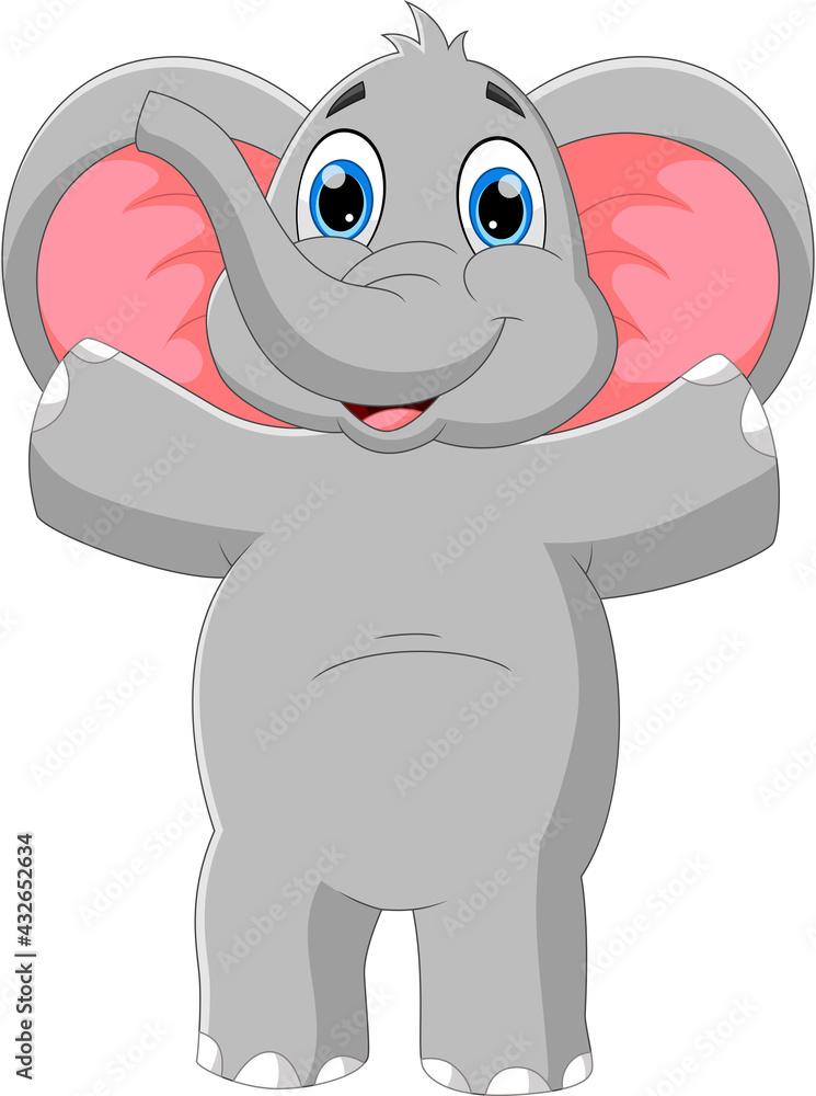 Obraz premium cartoon baby elephant waving isolated on white background