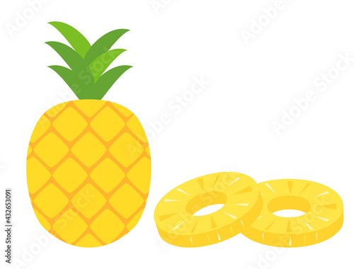 パイナップルと輪切りのパイナップルのイラスト