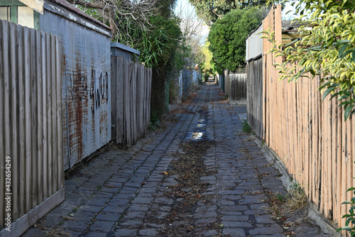 Photos A bluestone laneway in metropolitan Melbourne, on a sunny autumn day