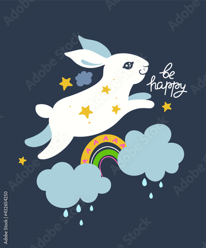 Poster for the nursery with a bunny. Vector graphics.