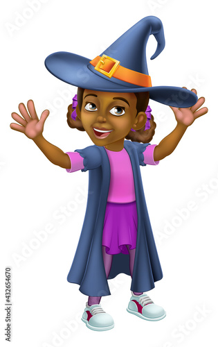 Black Girl Cartoon Child Halloween Witch Costume