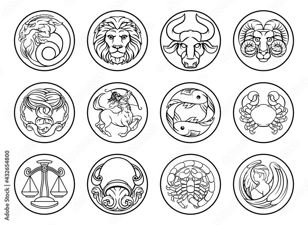 Horoscope astrology zodiac star signs icon set