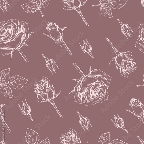 Seamless Pattern with Roses . Detailed hand-drawn sketches, vector