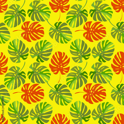 Monstera leaves seamless pattern.