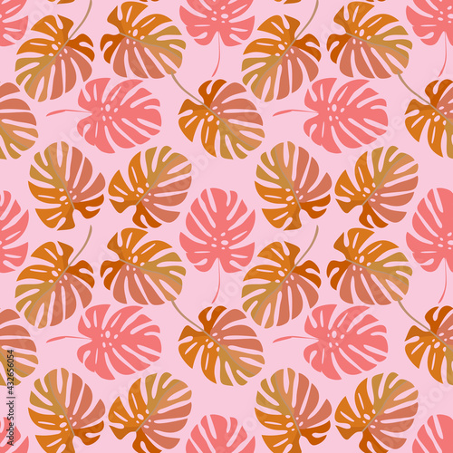 Monstera leaves seamless pattern.