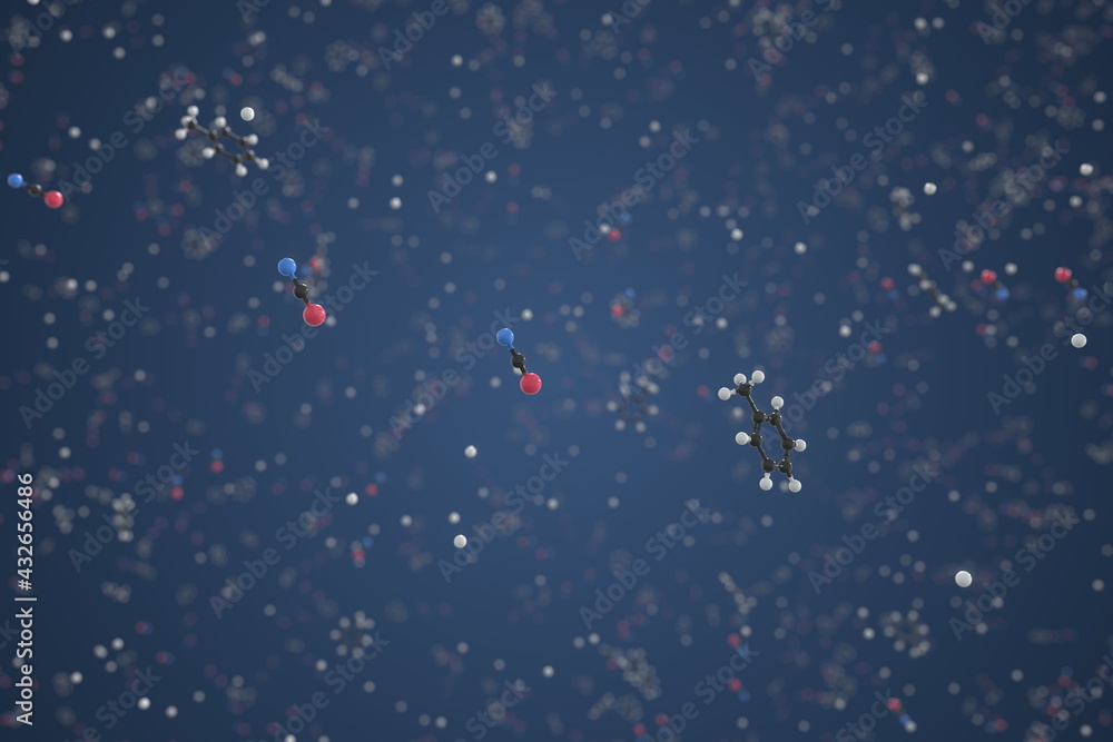 Toluene diisocyanate molecule made with balls, conceptual molecular model. Chemical 3d rendering Toluene diisocyanate molecule made with balls, conceptual molecular model. Chemical 3d rendering