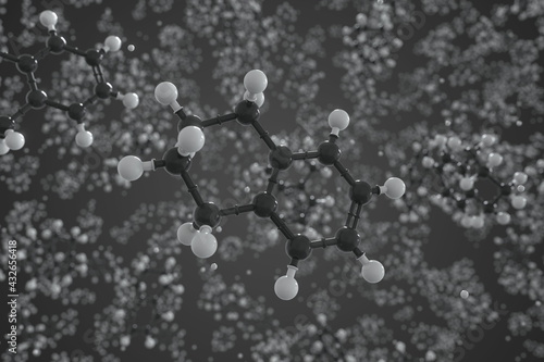 Molecule of tetrahydronaphthalene, ball-and-stick molecular model. Scientific 3d rendering photo