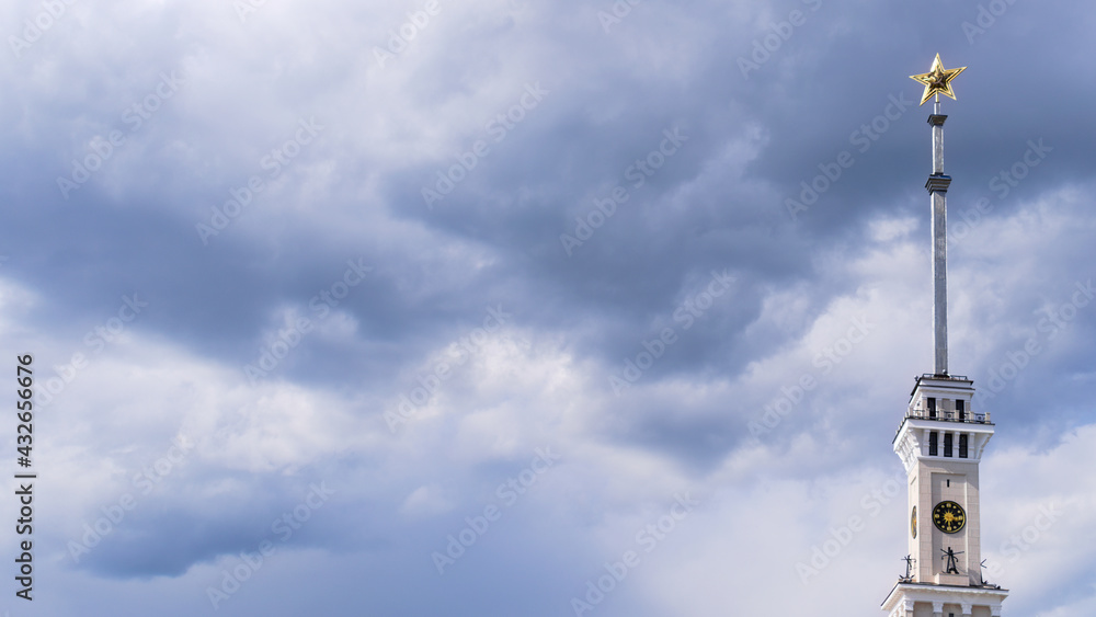 The tower of North River Terminal among cloudy sky The tower of North River Terminal among cloudy sky