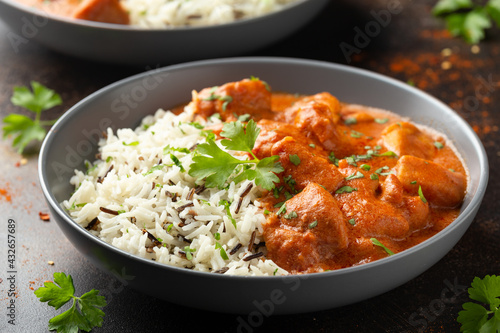 Chicken Paprikash with basmati, wild rice in juicy paprika sauce and parsley.