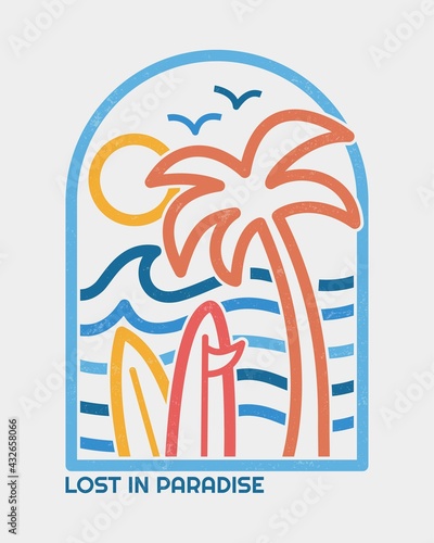 Line style vector Surfing badges with surfing slogans. For t-shirt prints, posters and other uses.