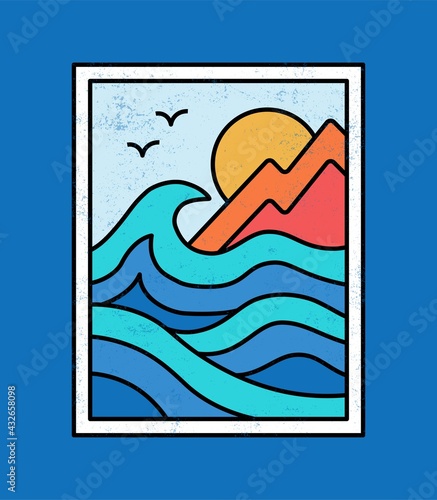 Line style vector surfing badge. For t-shirt prints, posters and other uses.